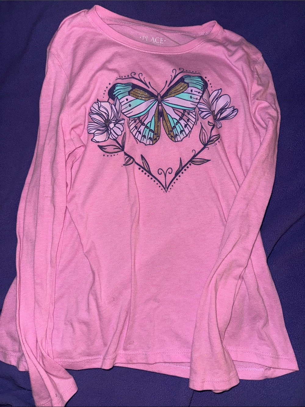 The Children's Place Pink Long-Sleeve Tee with Butterfly Heart Graphic